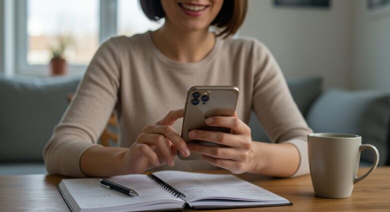 カフェでノートを広げて話し合う男女