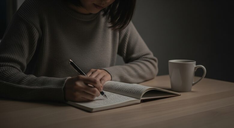 夜に一人で考え込む女性のイメージ