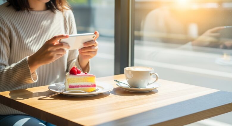 前向きな気持ちでカフェにいる女性のイメージ